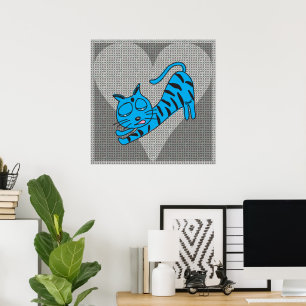 Grey Heart Blue Kitty Print