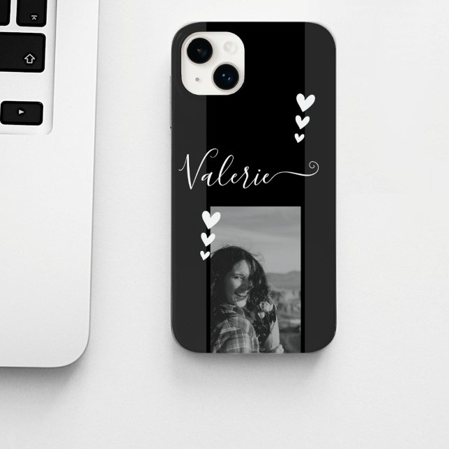 Grey Heart Decor Photo Template Calligraphy Custom Case-Mate iPhone Case (Creator Uploaded)