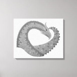 Grey heart dragon on white canvas print