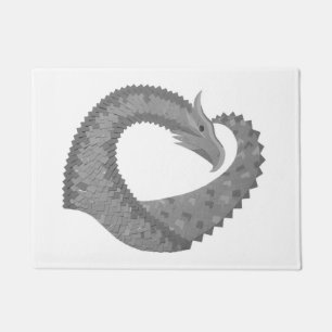 Grey heart dragon on white doormat