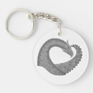 Grey heart dragon on white keychain