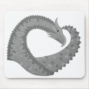 Grey heart dragon on white mouse pad