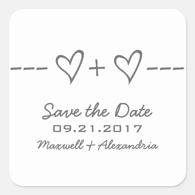 Grey Heart Equation Save the Date Stickers (Front)