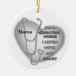 Grey heart Geriatric Nurse Ceramic Ornament