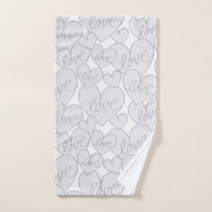 Grey Heart Love Wedding Elegant  Hand Towel