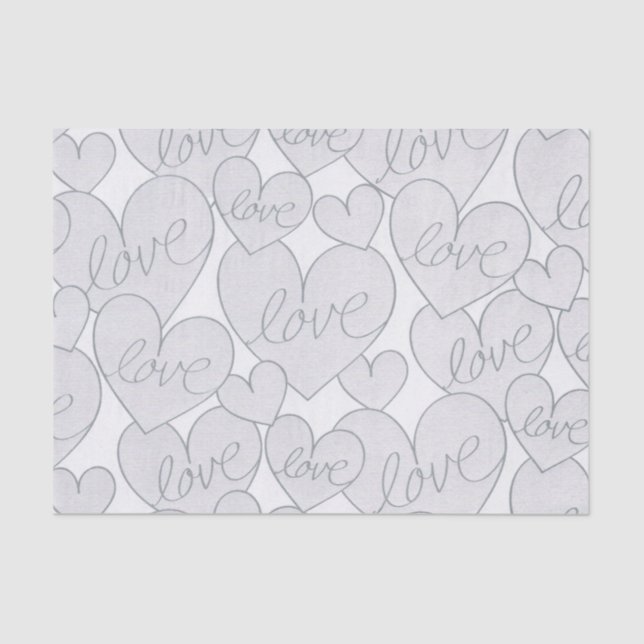 Grey Heart Love Wedding Elegant   Tissue Paper (Front)