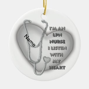 Grey Heart LPN Nurse Ceramic Ornament
