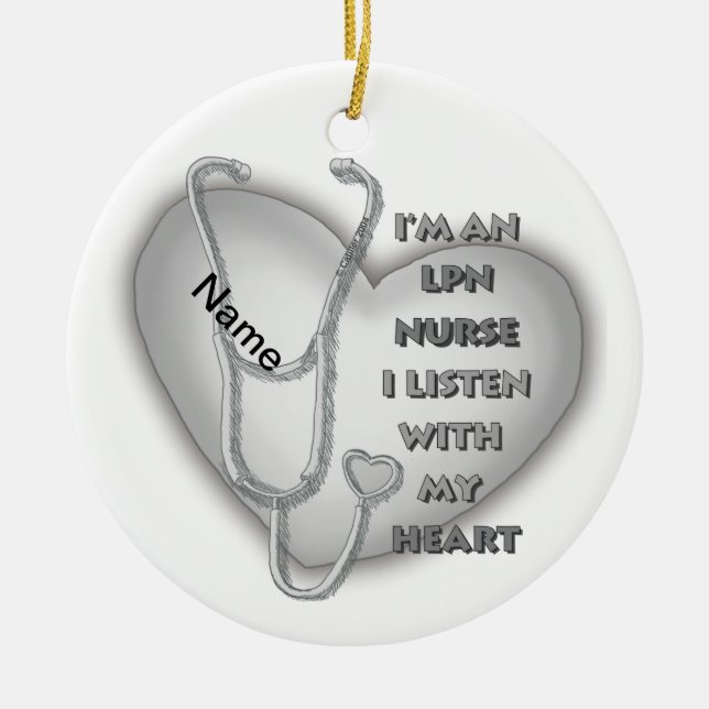 Grey Heart LPN Nurse Ceramic Ornament (Front)