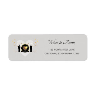 Grey Heart Male Wedding   Return Address Label