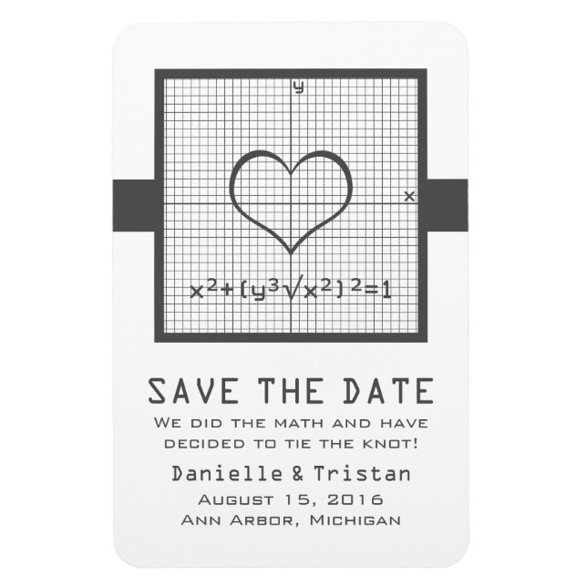 Grey Heart Math Graph Save the Date Magnet (Vertical)