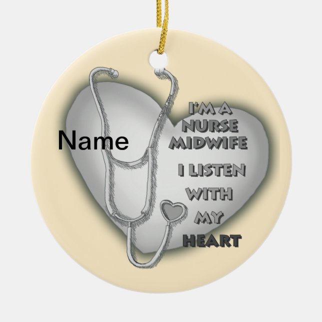 Grey Heart Midwife Nurse Ceramic Ornament (Front)