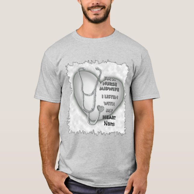 Grey Heart Midwife Nurse T-Shirt (Front)