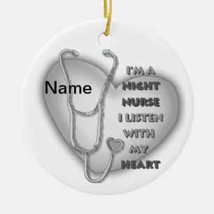Grey Heart Night Nurse Ceramic Ornament