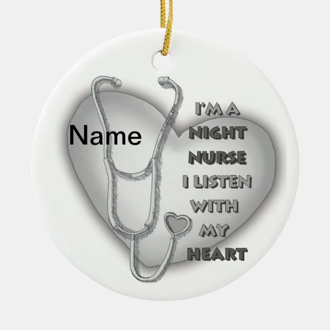 Grey Heart Night Nurse Ceramic Ornament (Front)
