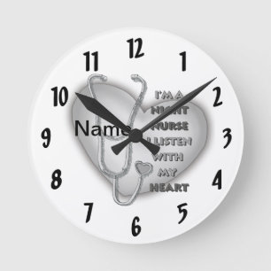 Grey Heart Night Nurse Round Clock