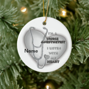 Grey Heart Nurse Anesthetist Ceramic Ornament