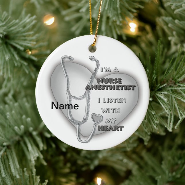Grey Heart Nurse Anesthetist Ceramic Ornament (Tree)