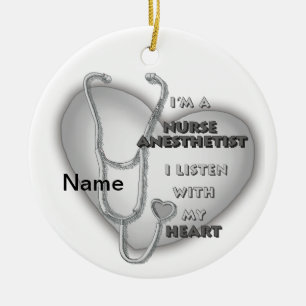 Grey Heart Nurse Anesthetist Ceramic Ornament