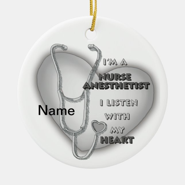 Grey Heart Nurse Anesthetist Ceramic Ornament (Front)