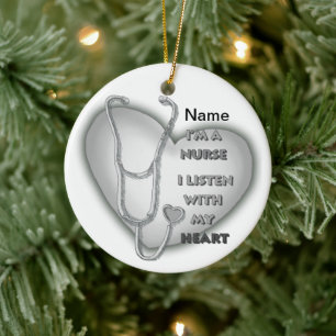 Grey Heart Nurse  Ceramic Ornament