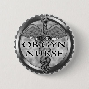 Grey heart ObGyn Nurse 2 Inch Round Button