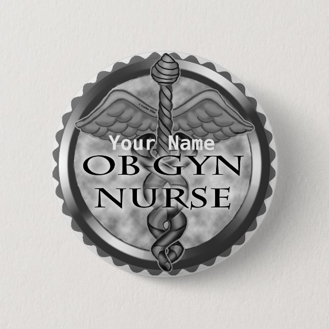 Grey heart ObGyn Nurse 2 Inch Round Button (Front)