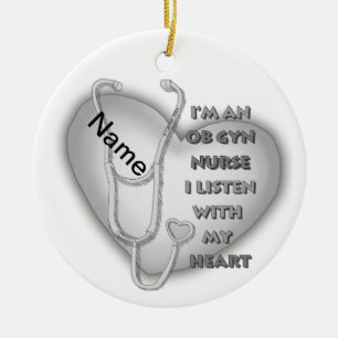 Grey Heart ObGyn Nurse Ceramic Ornament