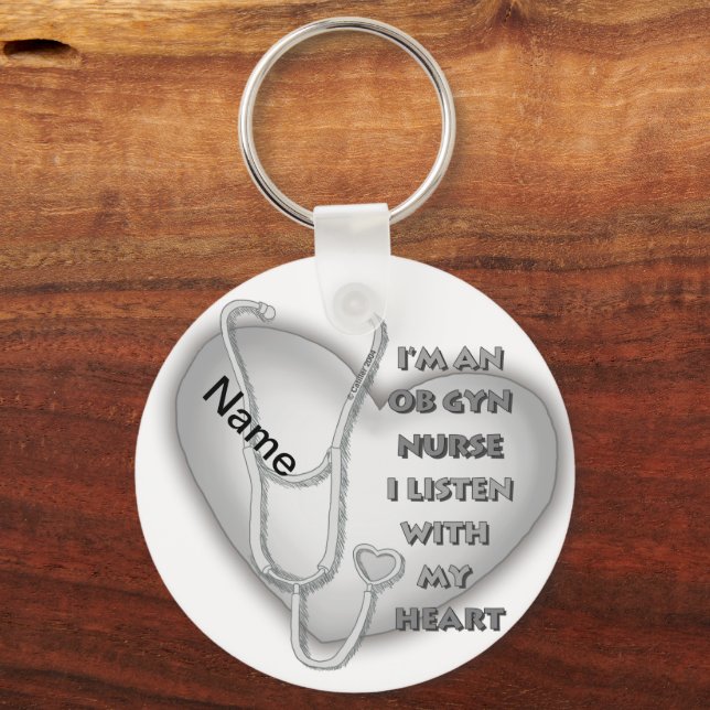 Grey Heart ObGyn Nurse Keychain (Front)