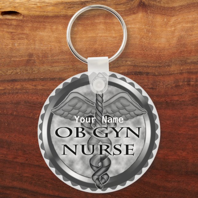 Grey heart ObGyn Nurse Keychain (Front)