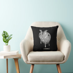 grey heart on black throw pillow