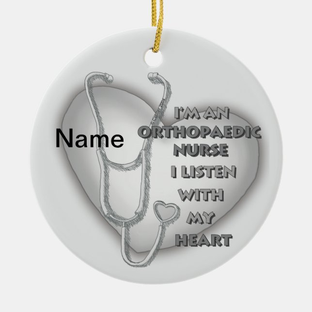 Grey Heart Orthopedic Nurse Ceramic Ornament (Front)