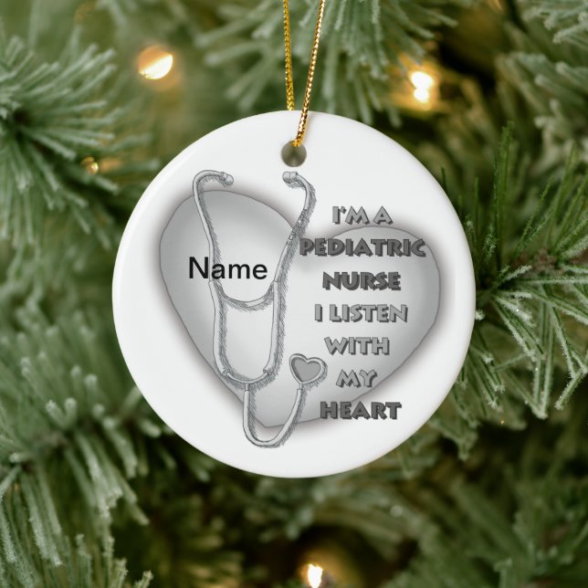 Grey Heart Pediatric Nurse Ceramic Ornament (Tree)
