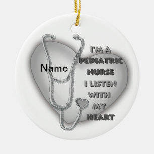 Grey Heart Pediatric Nurse Ceramic Ornament