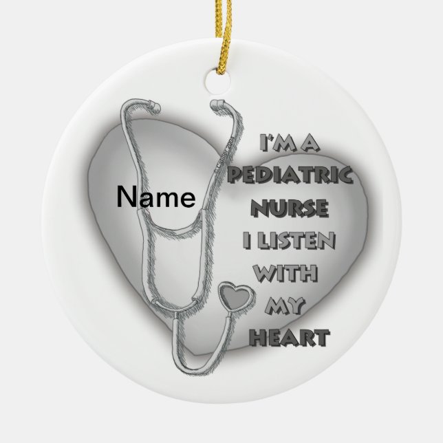 Grey Heart Pediatric Nurse Ceramic Ornament (Front)