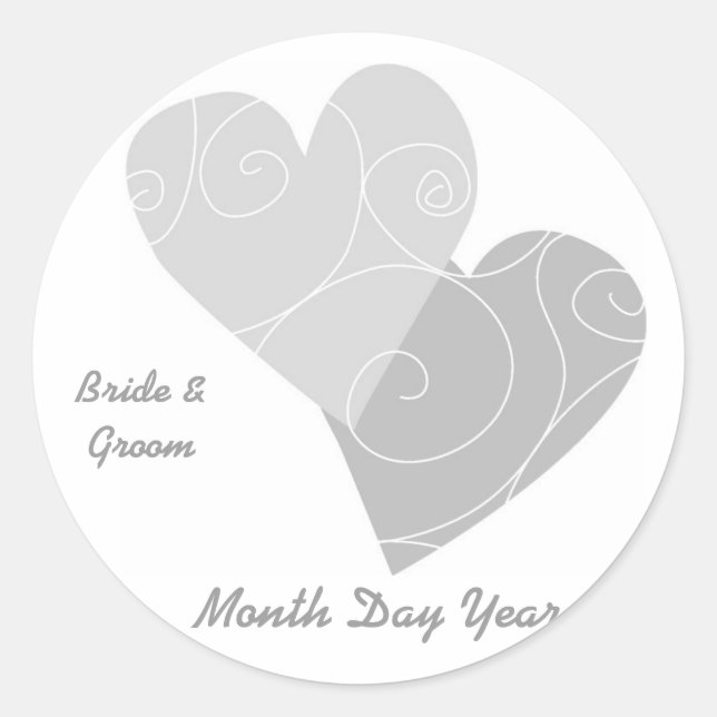 Grey Heart Personalized Wedding Stickers (Front)