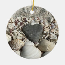 Grey heart stone on beach ornament personalized