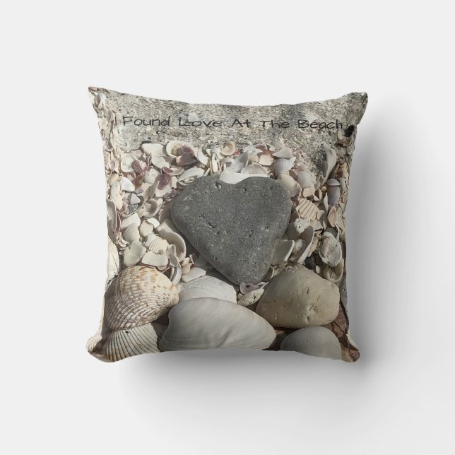Grey heart stone on beach pillow personalized (Front)