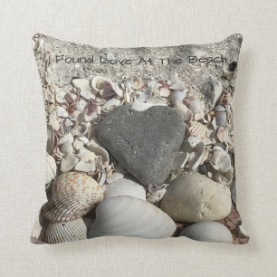 Grey heart stone on beach pillow personalized