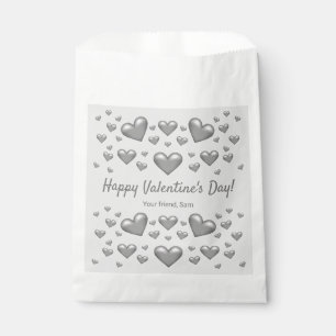 Grey Hearts Happy Valentine's Day & Custom Text Favour Bag