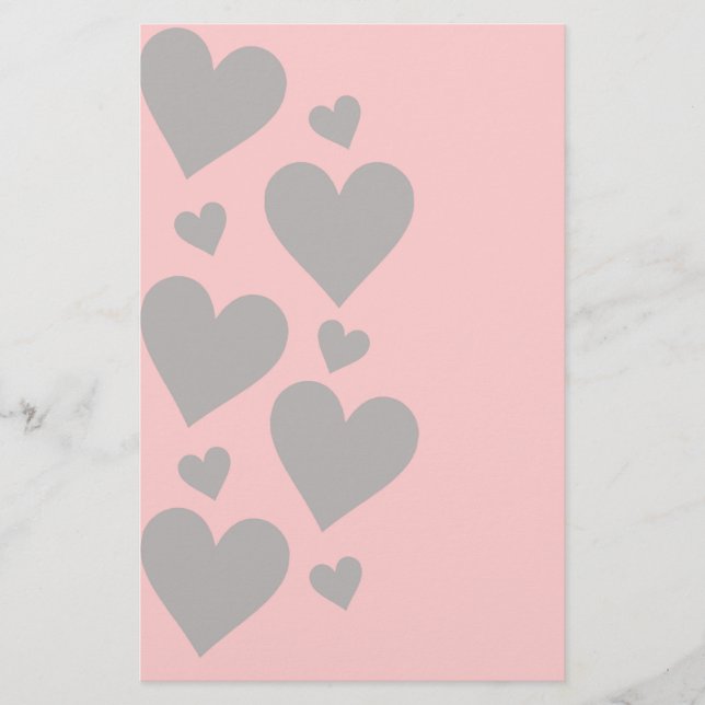 Grey hearts on a pink background stationery (Front)