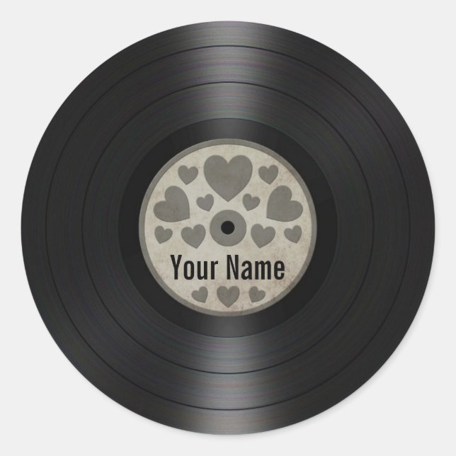 Grey Hearts Personalized Vinyl Record Album Classic Round Sticker (Front)
