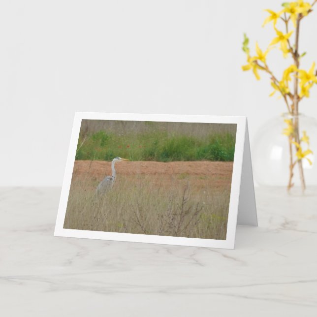 Grey Heron Bird Card (Yellow Flower)