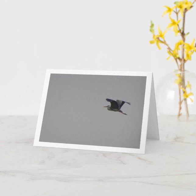 Grey Heron Bird in Sky Card (Yellow Flower)