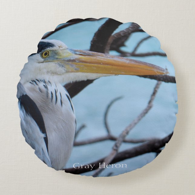 Grey Heron Round Pillow (Front)