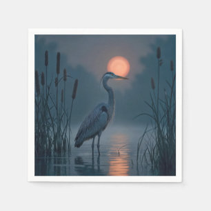 Grey Heron With Pink Moon Napkin