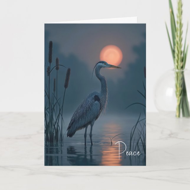 Grey Heron With Pink Moon Sympathy Card (Front)