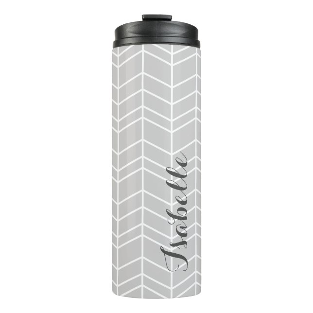 Grey Herringbone Monogram Thermal Tumbler (Front)