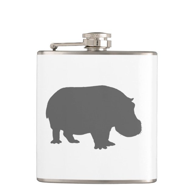 Grey Hippo Silhouette Hip Flask (Front)