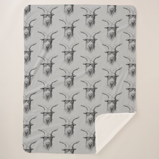 Grey Hipster Goat Sherpa Blanket (Front)