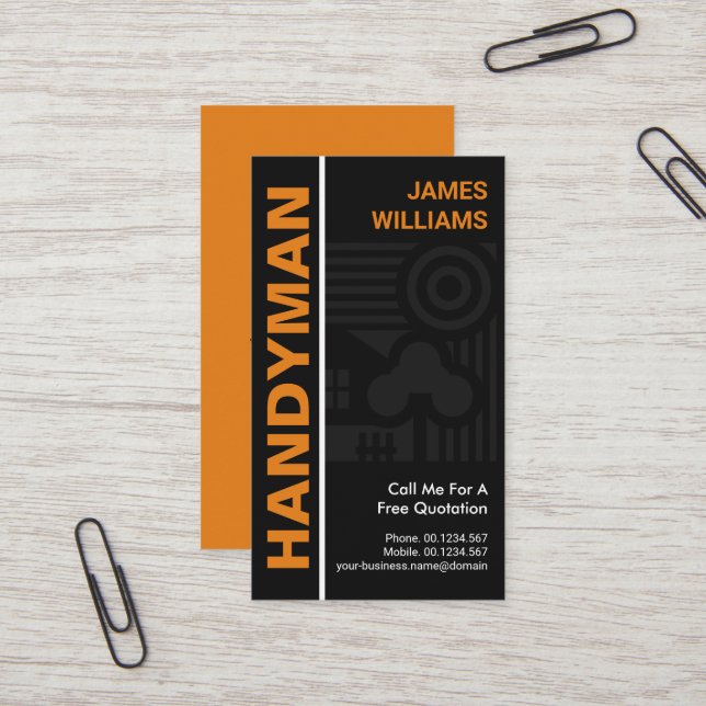 Grey Home Motif Construction Handyman Business Card (Front/Back In Situ)